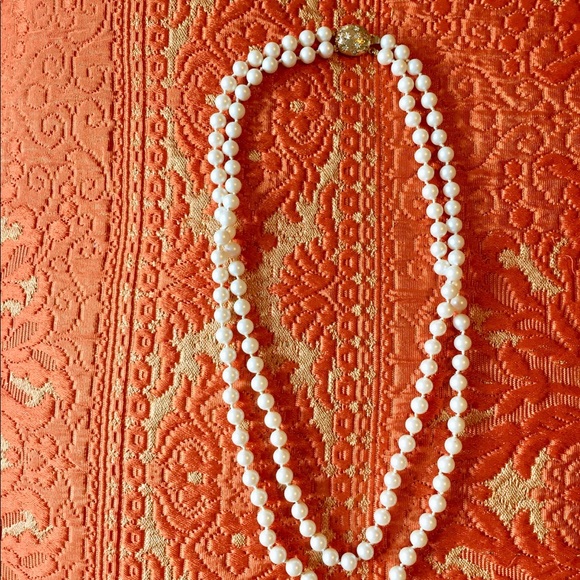 Vintage two strand Faux Pear Necklace Pave Clasp - Picture 7 of 7